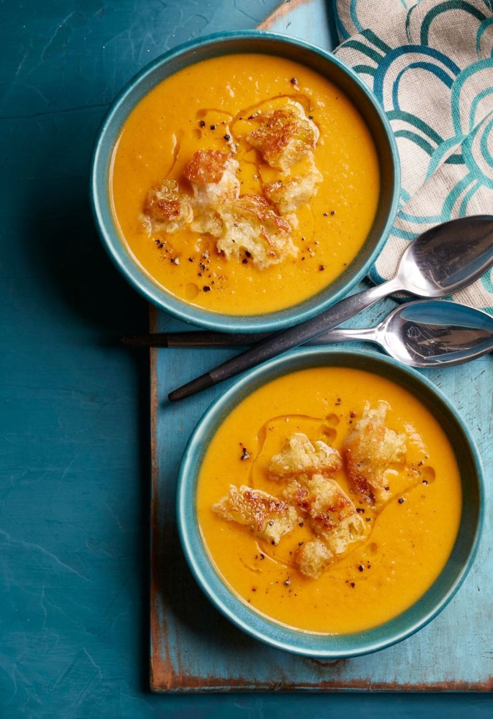 Cinnamon-Spiced Sweet Potato Soup with Maple Croutons
